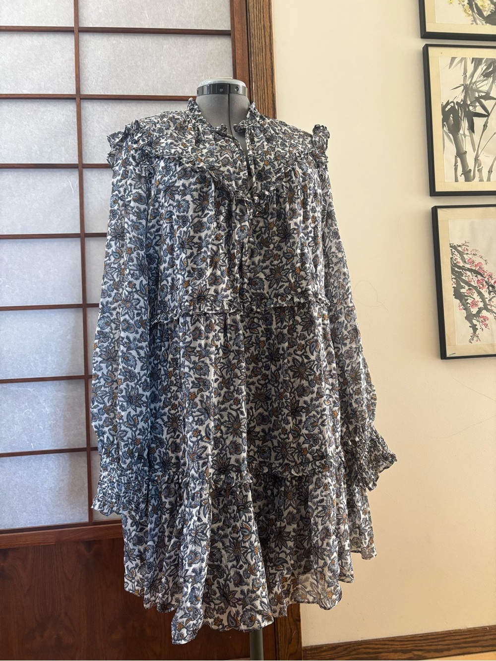 EUC Veronica Beard 100% Silk Savile Boho-Floral Dress US 14